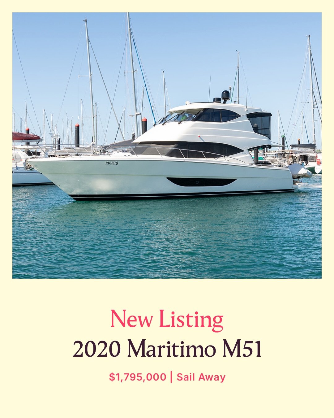 NEW LISTING | 2020 MARITIMO M51

Sophisticated 2020 Maritimo M51 blending exceptional Australian design, performance and luxurious living.

Powered by twin Volvo D11 670HP shaft-drive engines with just 430 hours, this beautifully presented M51 offers
