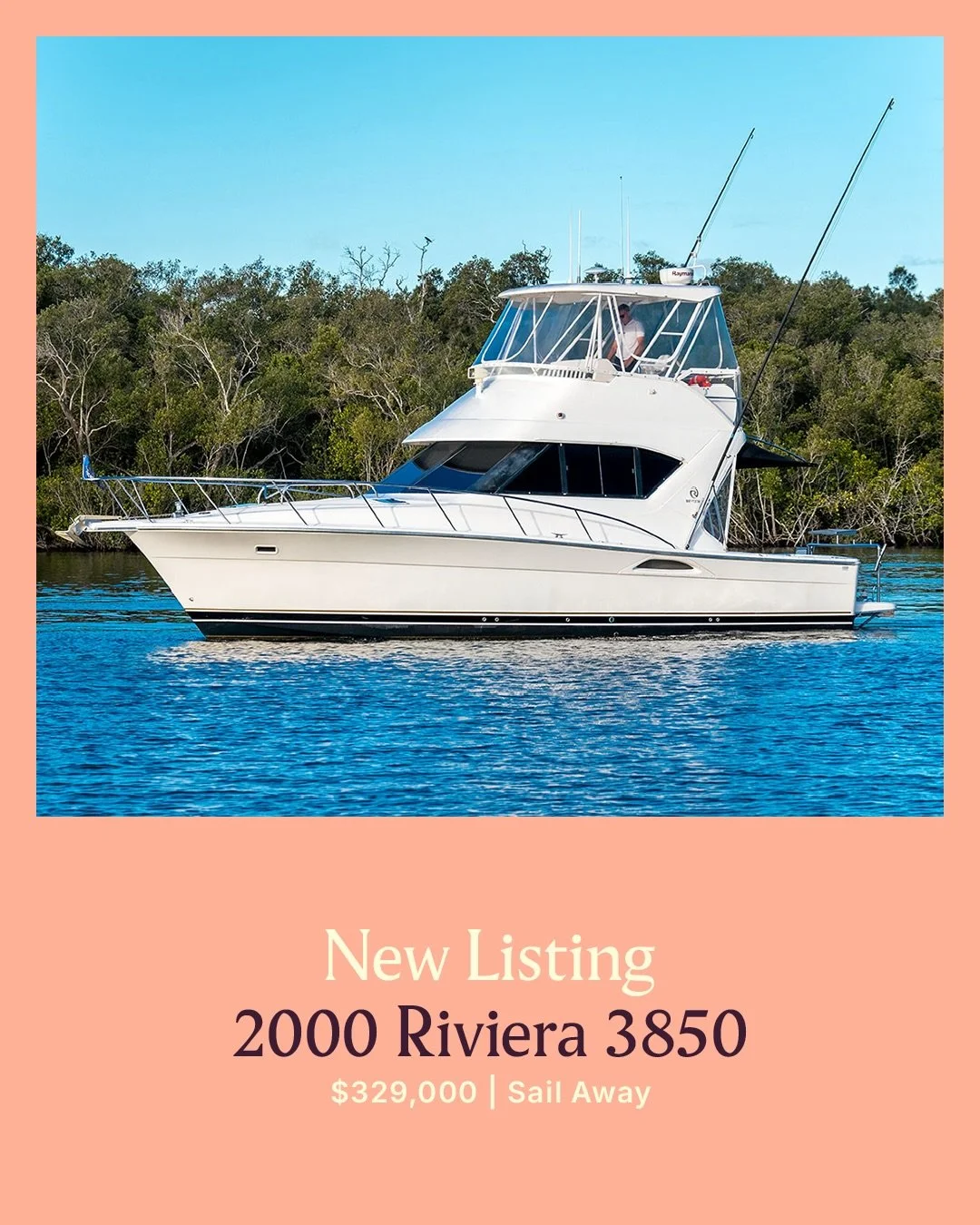 NEW LISTING | 2000 RIVIERA 3850

A standout 2000 Riviera 3850 Open Flybridge, extensively upgraded, exceptionally well optioned and beautifully maintained.Twin Cummins 370HP engines with approximately 1,100 hours, regularly serviced and professionall