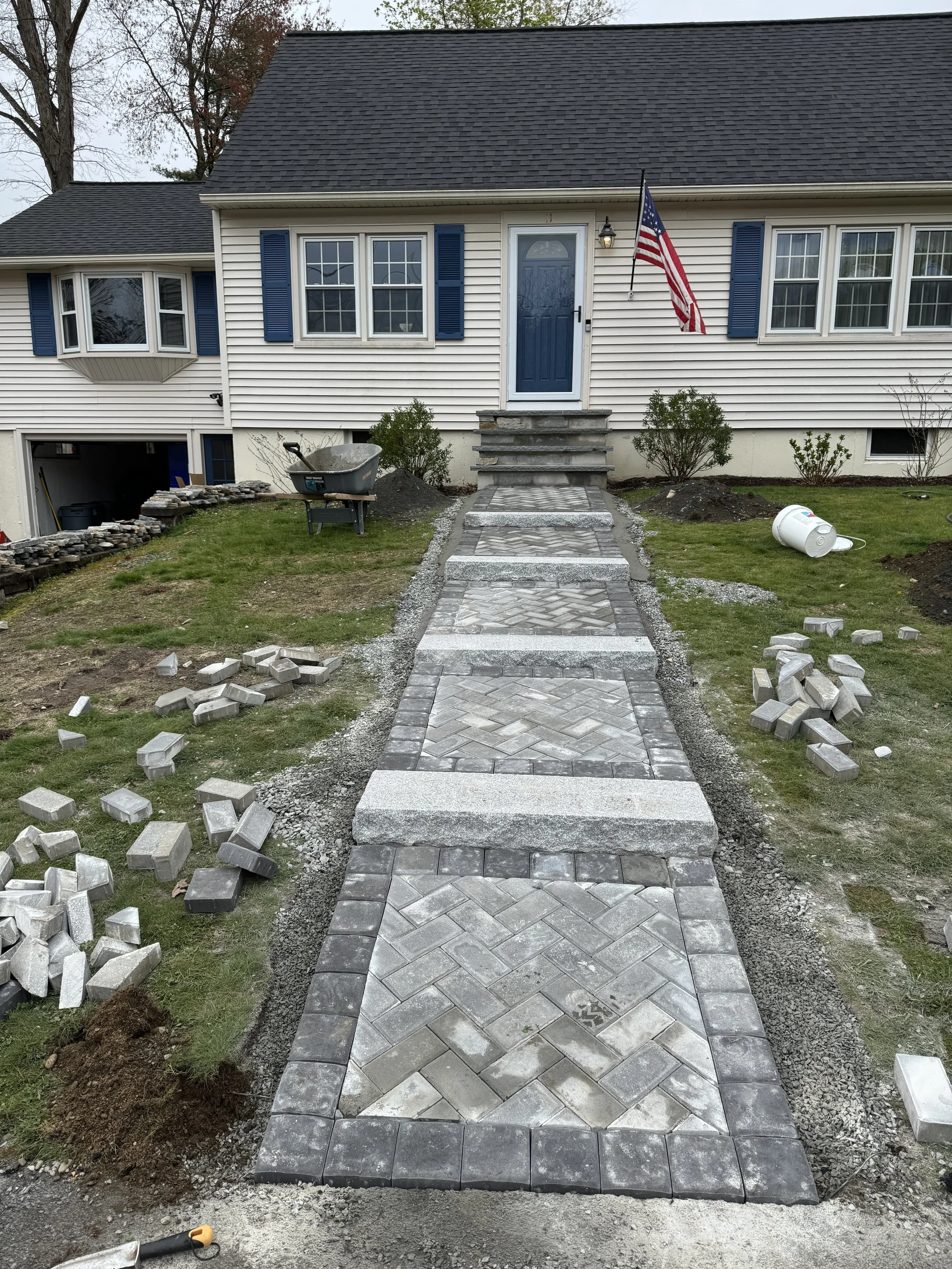 New stone front walkways 