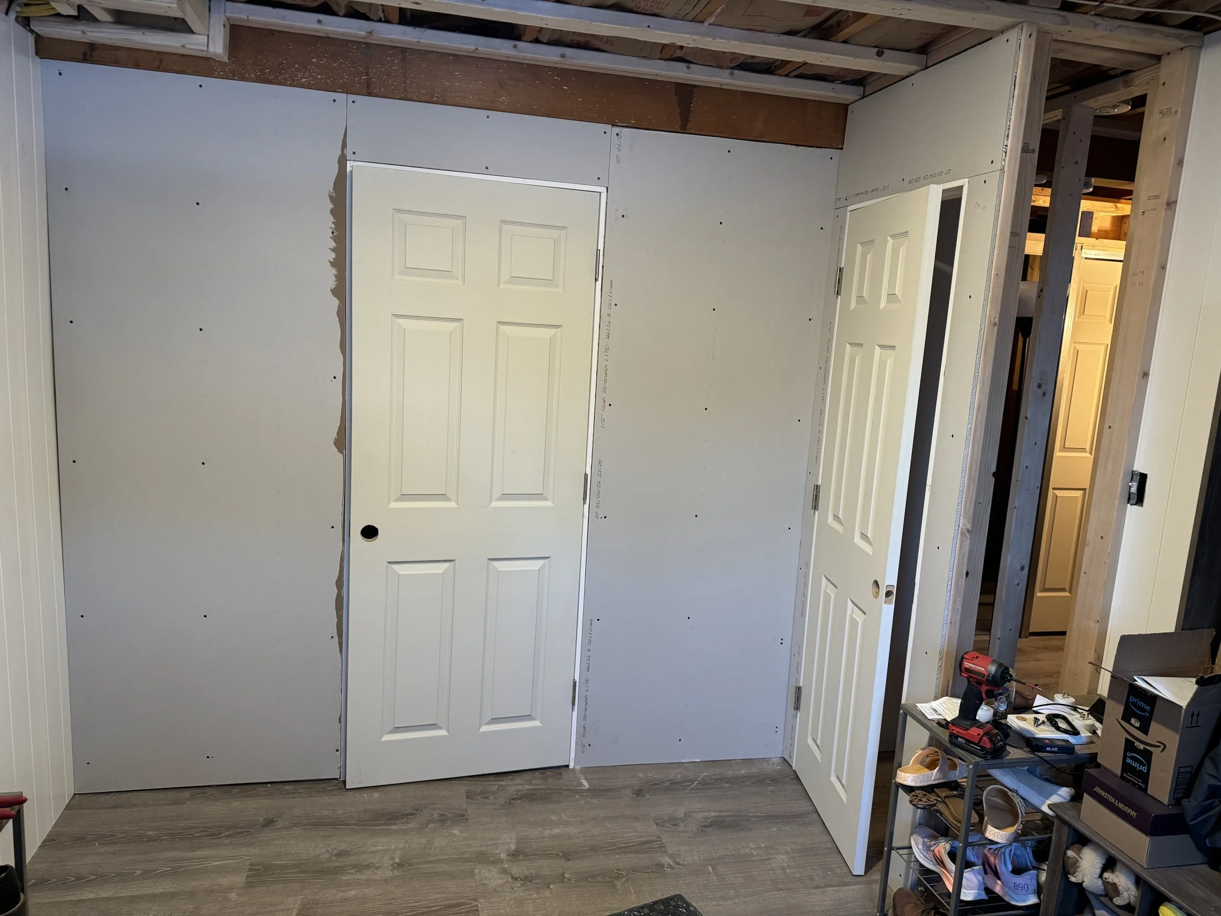 new walls and doors making bedroom 