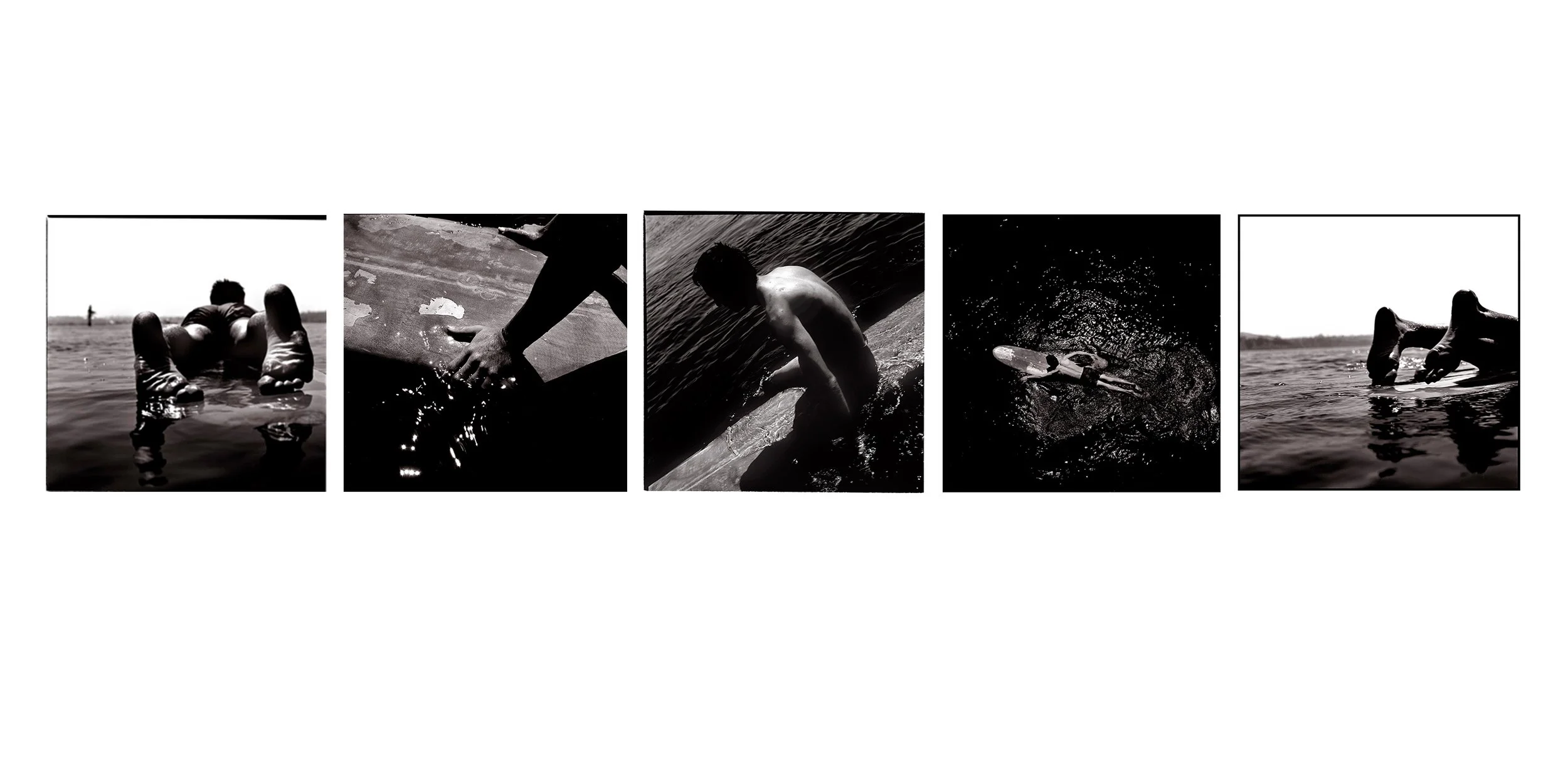 A sequence of black and white surfing photographs by Guy Little