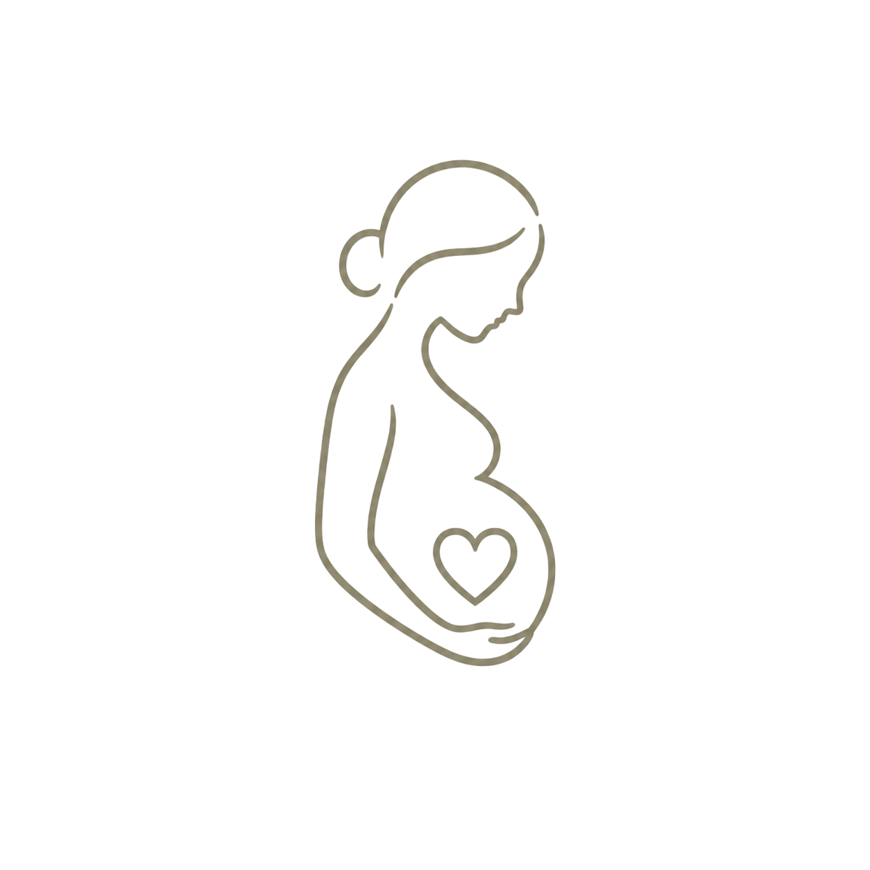 A minimalist line art illustration of a pregnant woman with a heart shape on her belly.