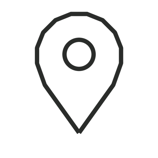 A black outline map marker icon on a white background.