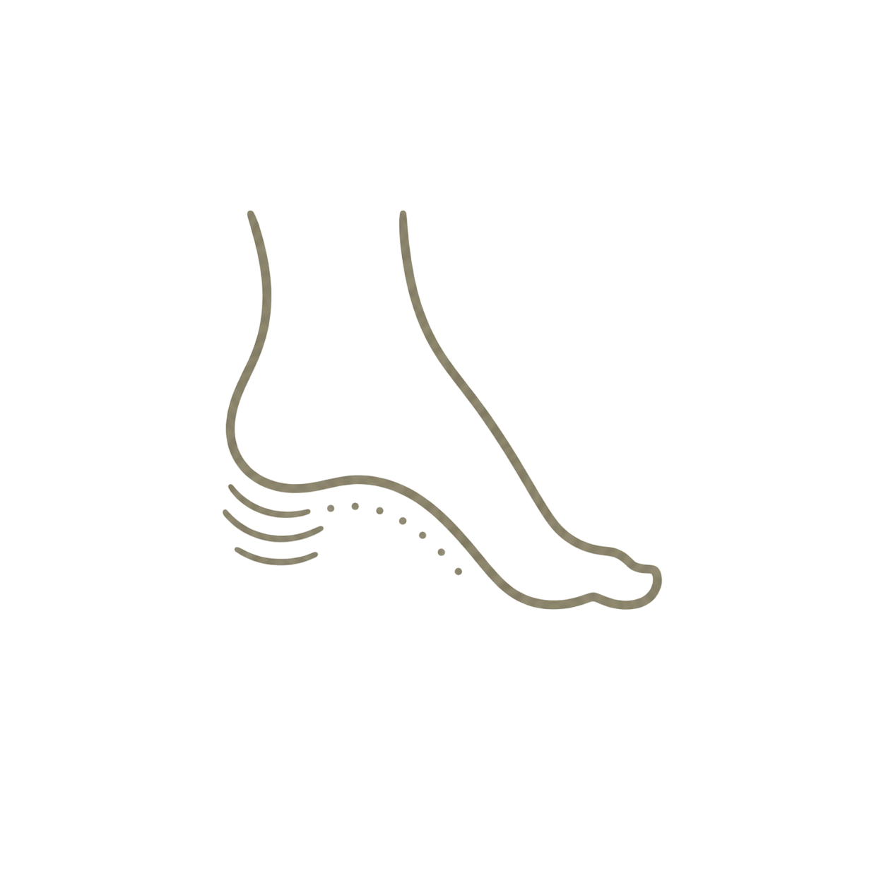 Illustration of a foot with lines indicating heel pain or discomfort.
