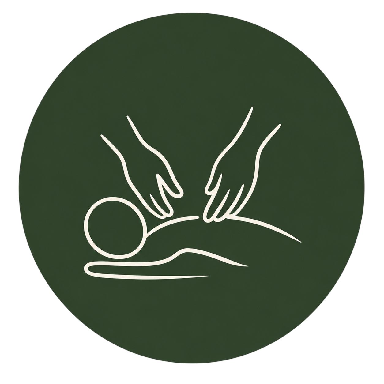 Line drawing of hands performing a massage on a person's back, symbolizing massage therapy or relaxation.