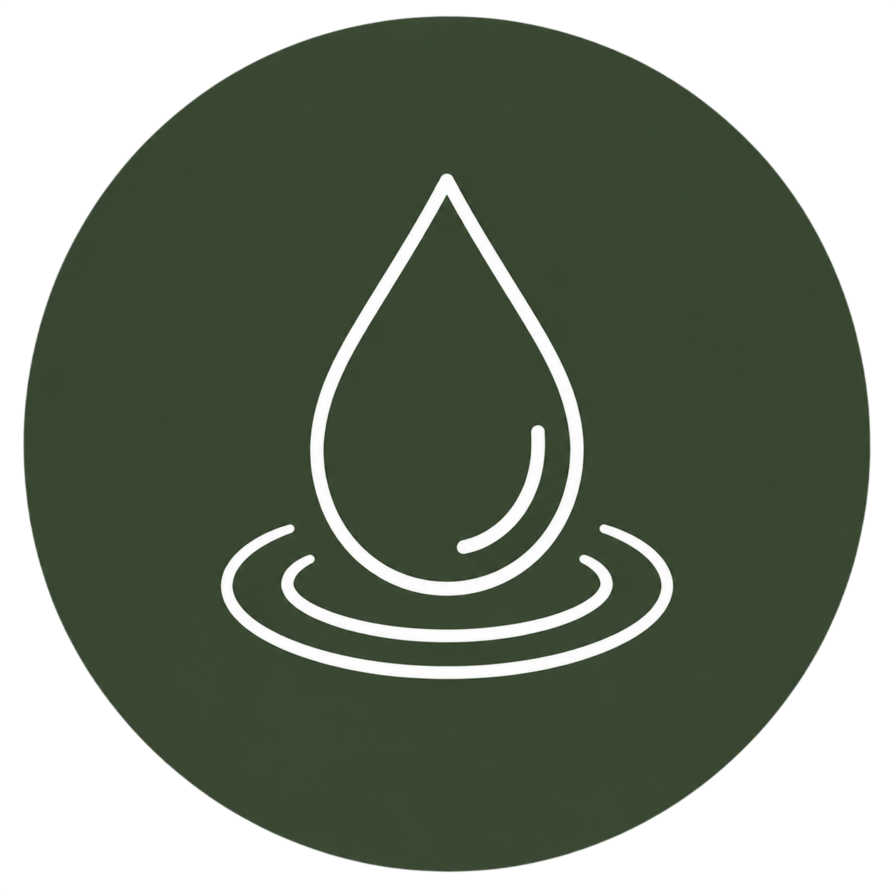 Icon of a water droplet with ripples underneath on a dark green background.