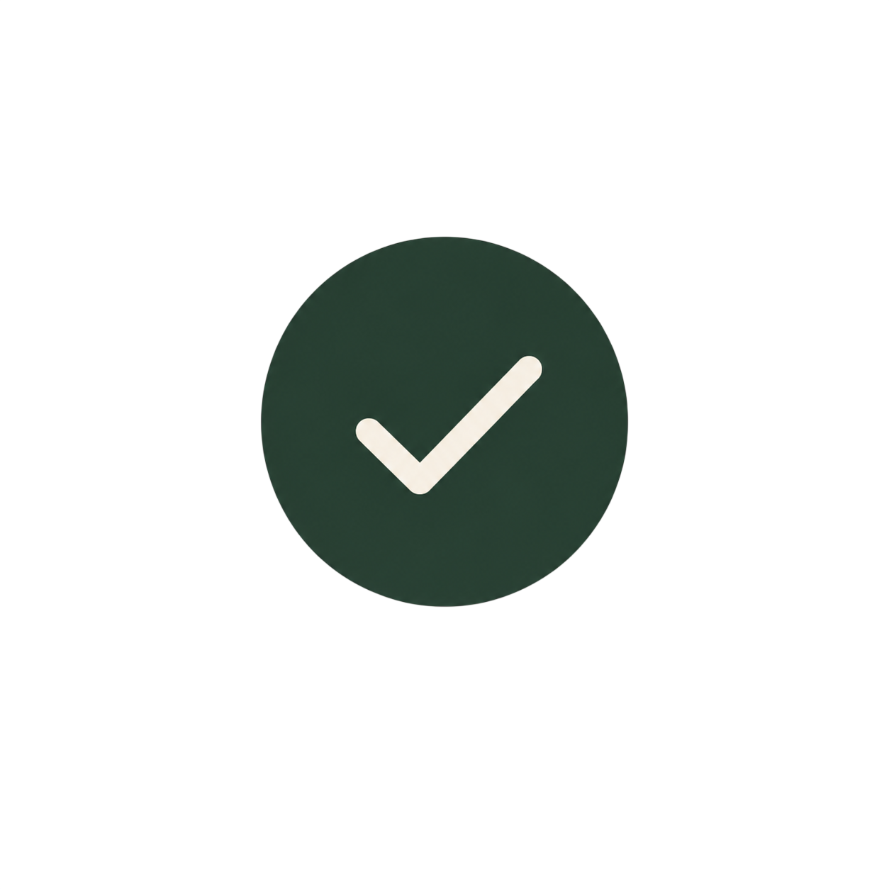 Green circular icon with a white check mark in the center
