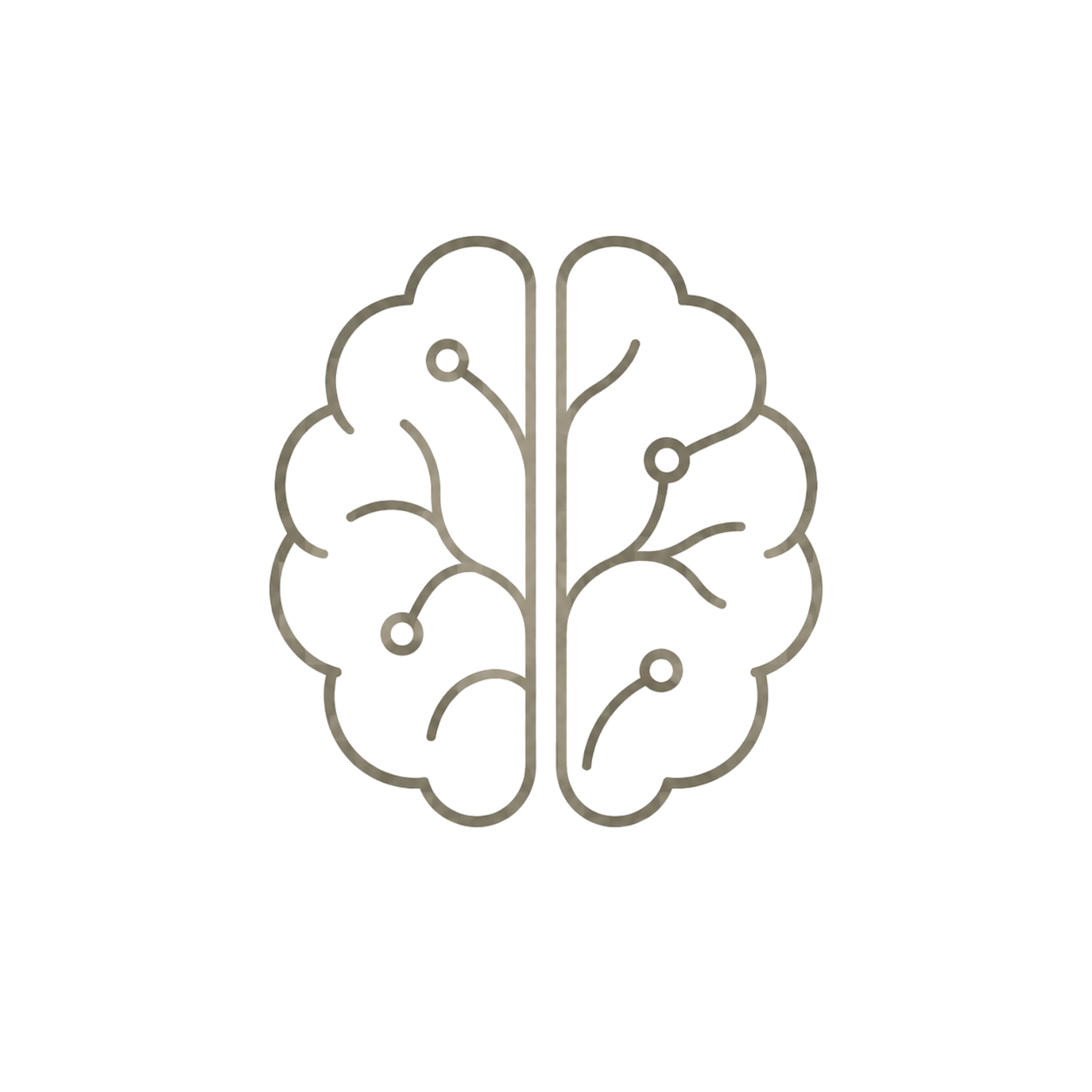A stylized outline of a human brain with different colored sections representing different areas. The background is divided into four quadrants with gray, purple, white, and red colors.