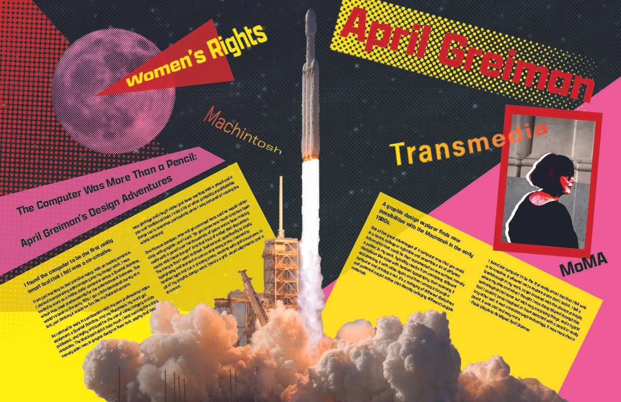  "April Greiman"   
Medium: Adobe InDesign 