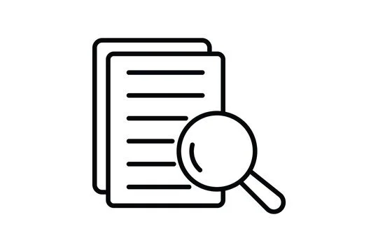 Icon of documents with a magnifying glass.