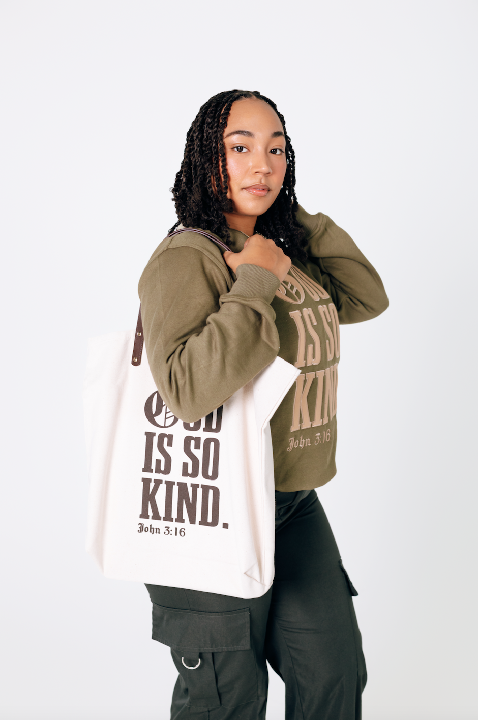 God Is So Kind | Leather Strap Canvas Tote