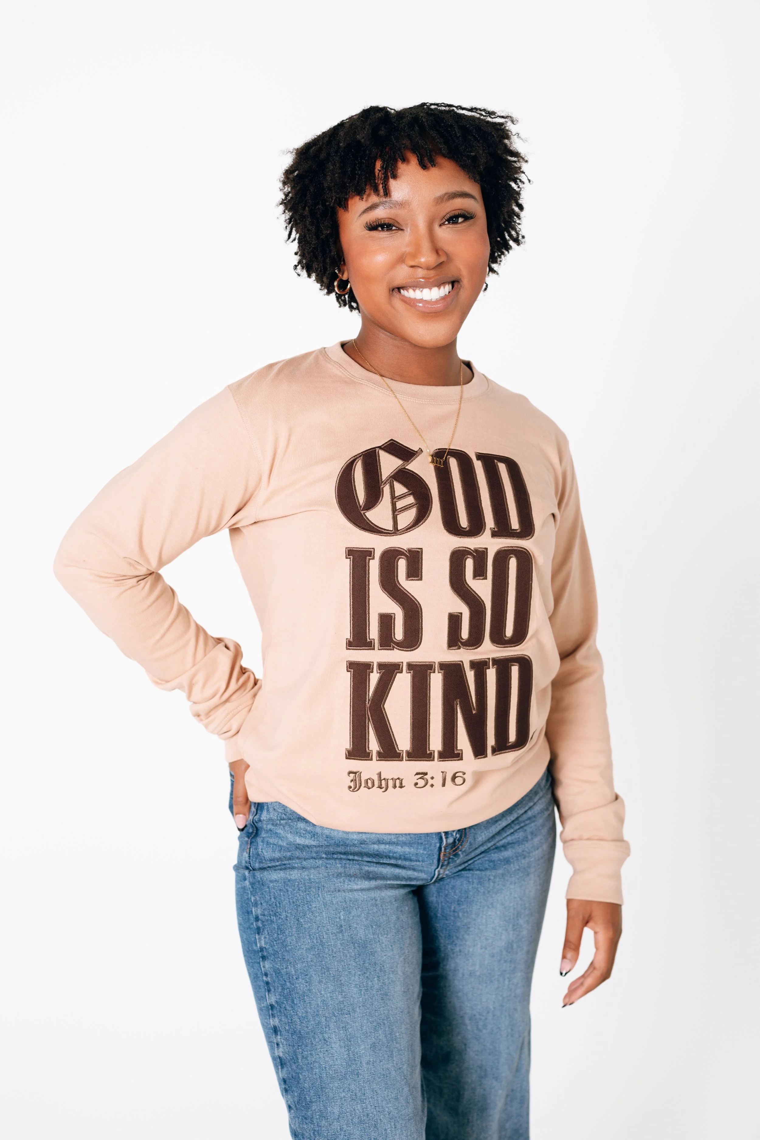 "God Is So Kind" Long Sleeve T-Shirt (Beige)