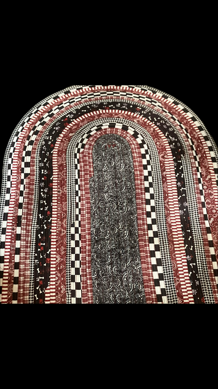 Black red grey white handmade quilted puffy artisan cotton jelly roll rug