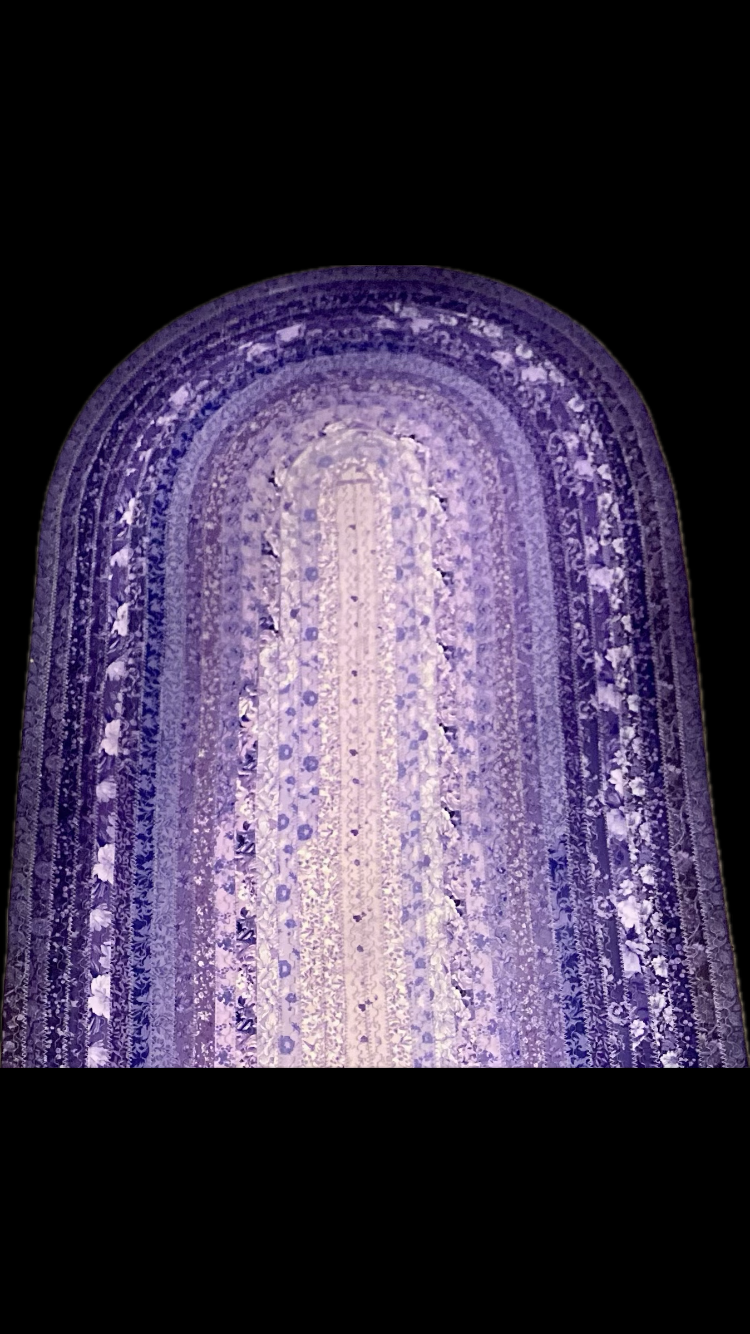 Purple amethyst white handmade quilted puffy artisan cotton jelly roll rug