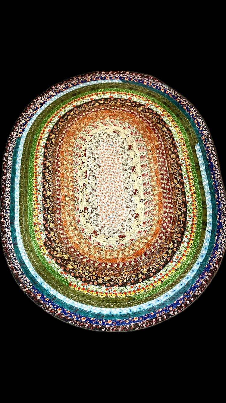 Green blue brown beige summer handmade quilted puffy artisan cotton jelly roll rug