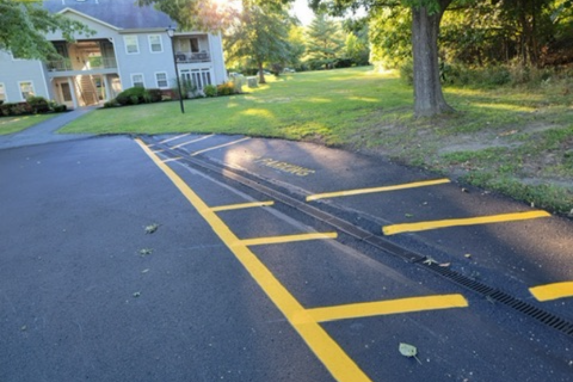 Asphalt striping project in Gardiner NY business property