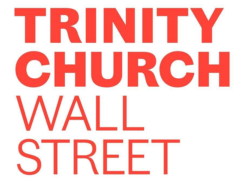Red text listing Trinity Church, Wall Street, against a white background.