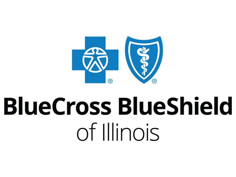 Logo for BlueCross BlueShield of Illinois featuring a blue cross and a shield, with the company name underneath.