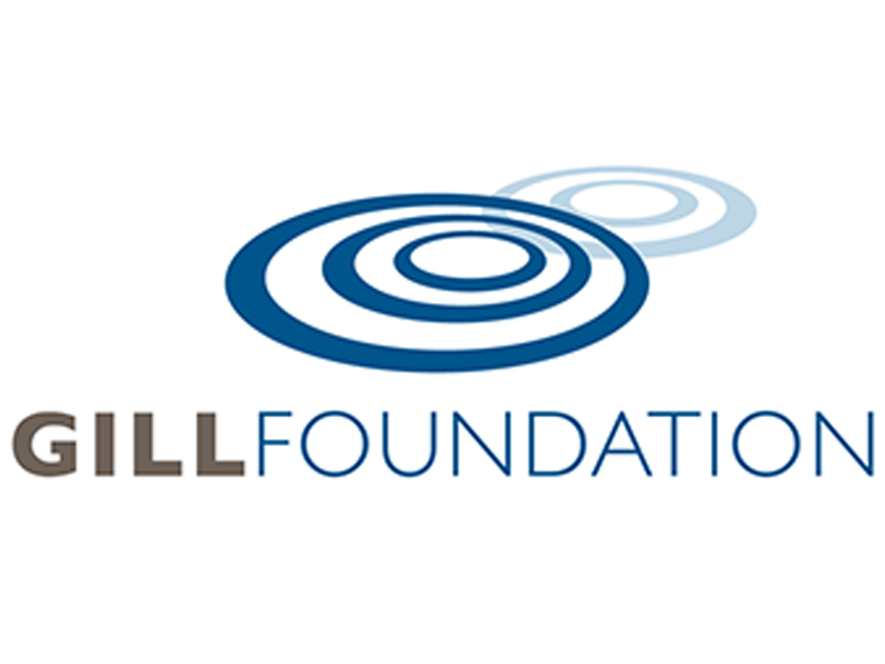 Logo of the Gill Foundation with a blue circular ripple design above the text.