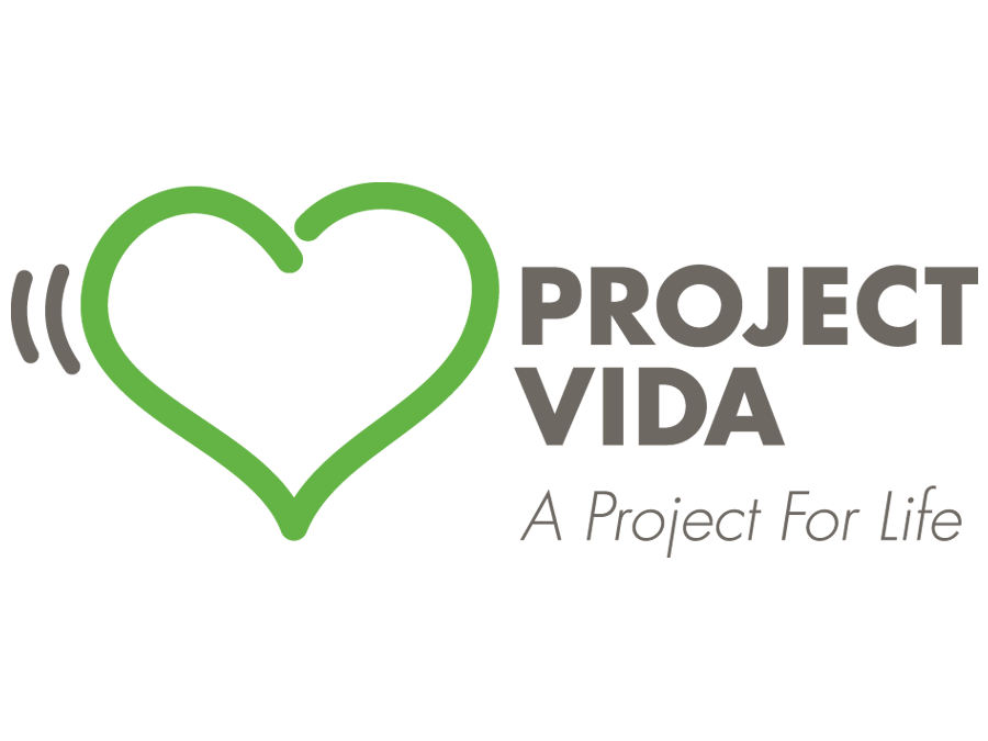 Logo for Project Vida featuring a green heart and the text "PROJECT VIDA" with the tagline "A Project For Life".