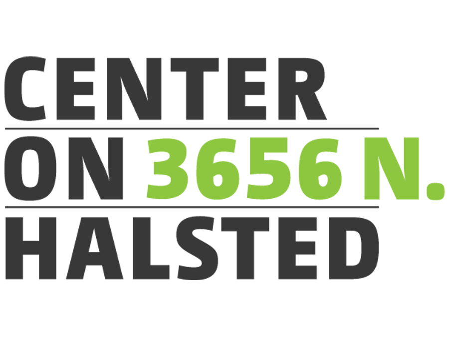 Text reading 'Center on 3656 N. Halsted' with the words 'Center' and 'Halsted' in black bold font, 'on' in black lowercase, and '3656 N.' in green.
