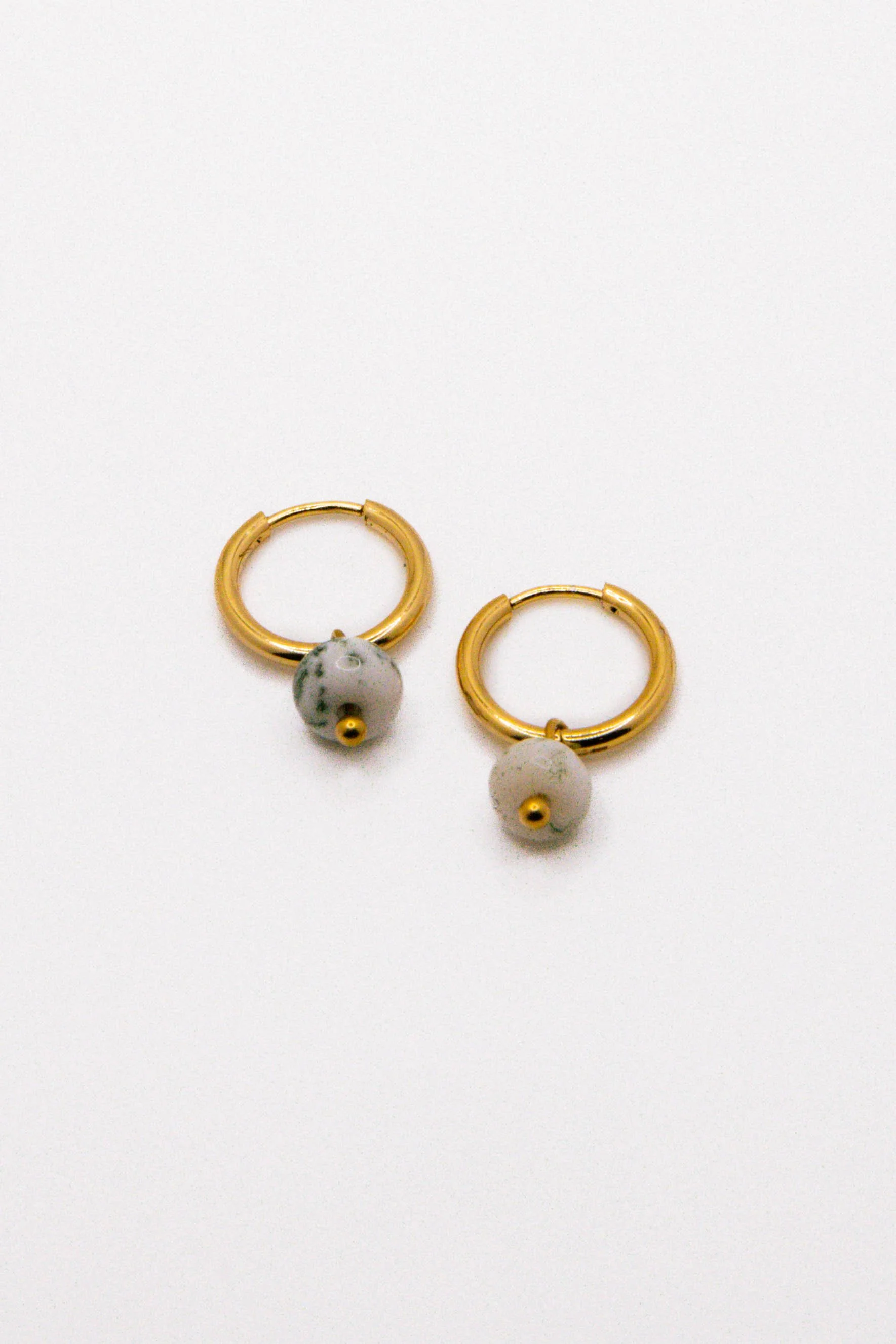 Tree Agate Drop Huggie Hoops