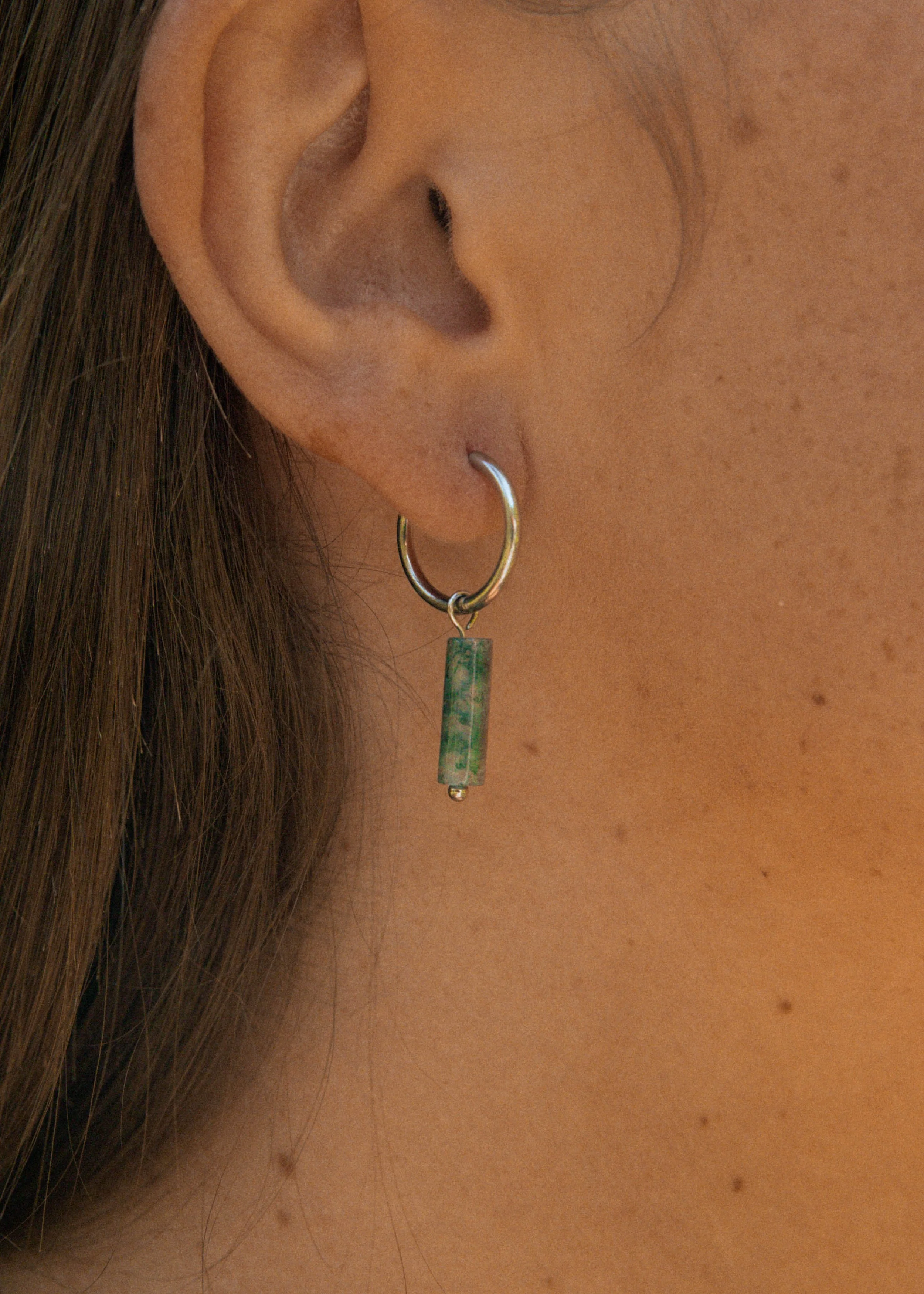 Moss Agate Drop Huggie Earring