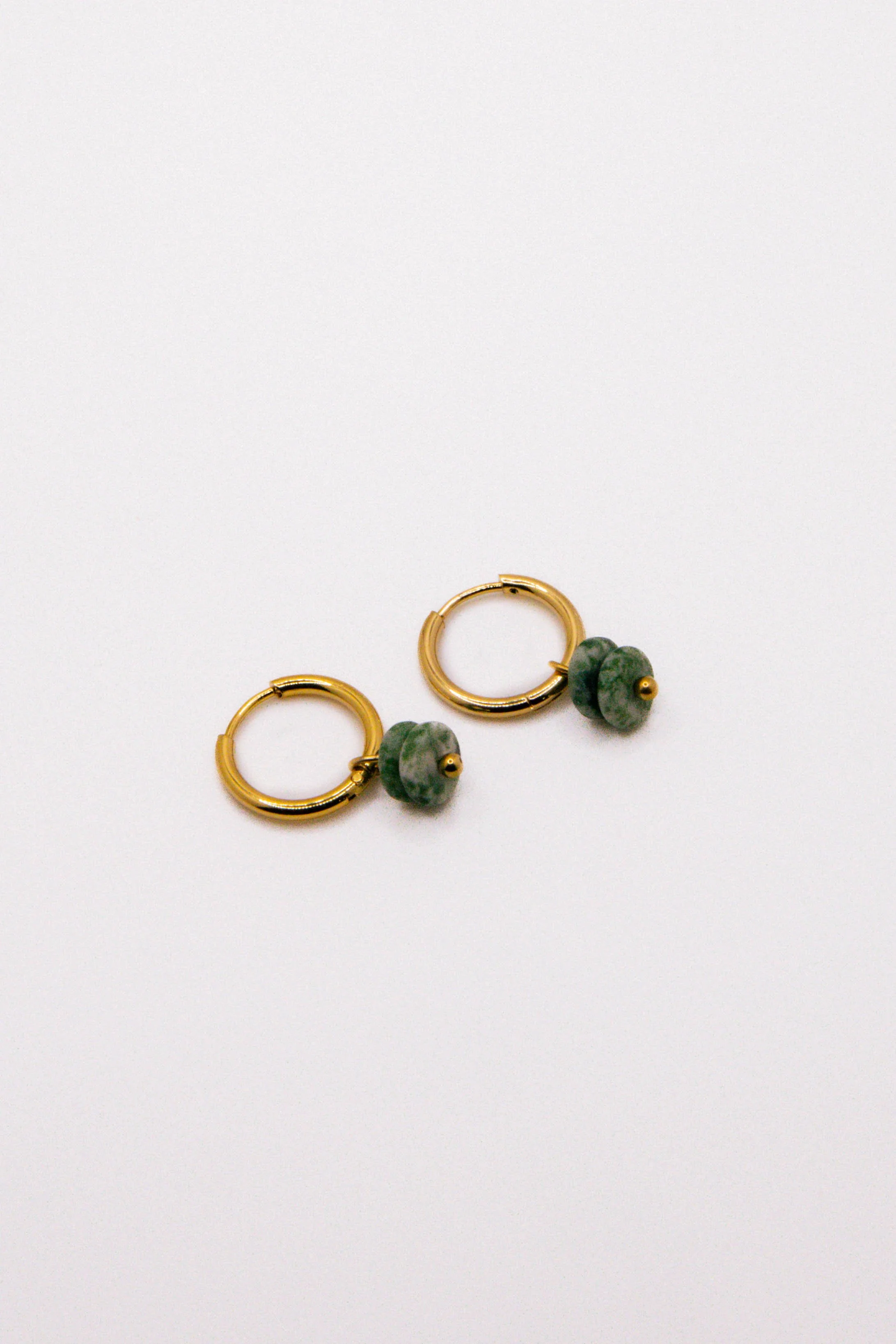 Frosted Moss Agate Stack Huggie Earrings