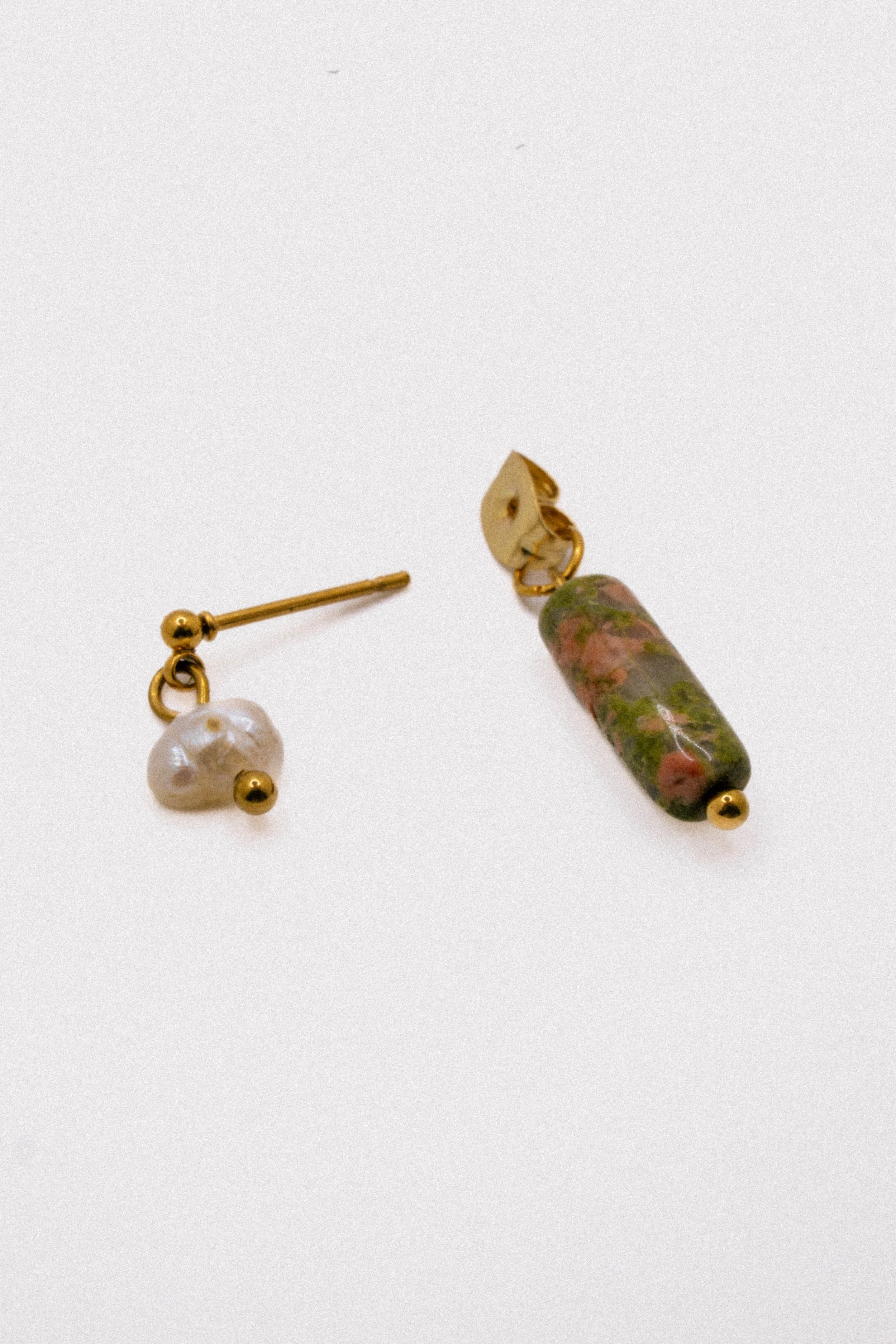 Unakite Back Drop Pearl Earrings