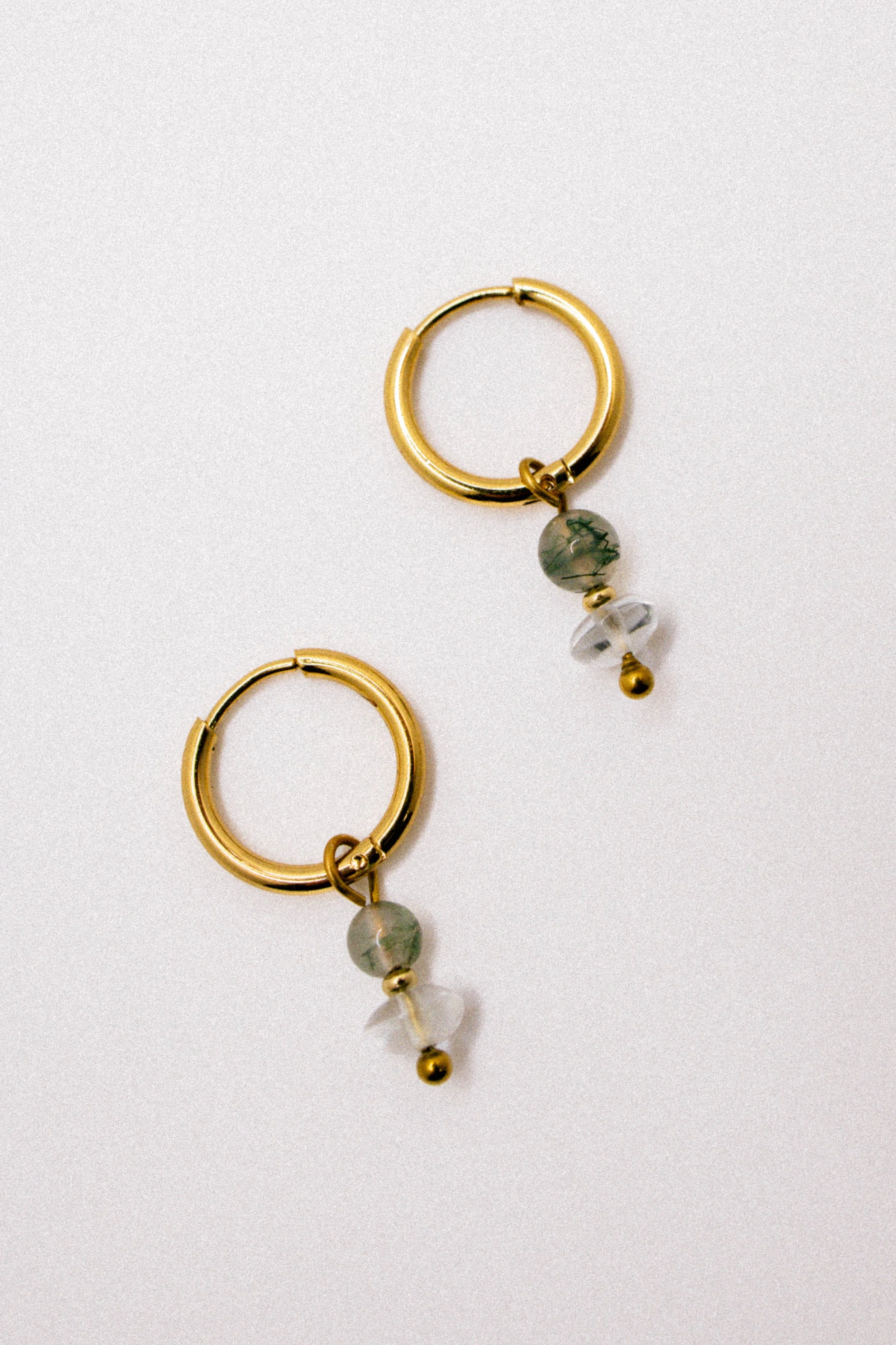 Moss Agate & Quartz Drop Huggie Hoops