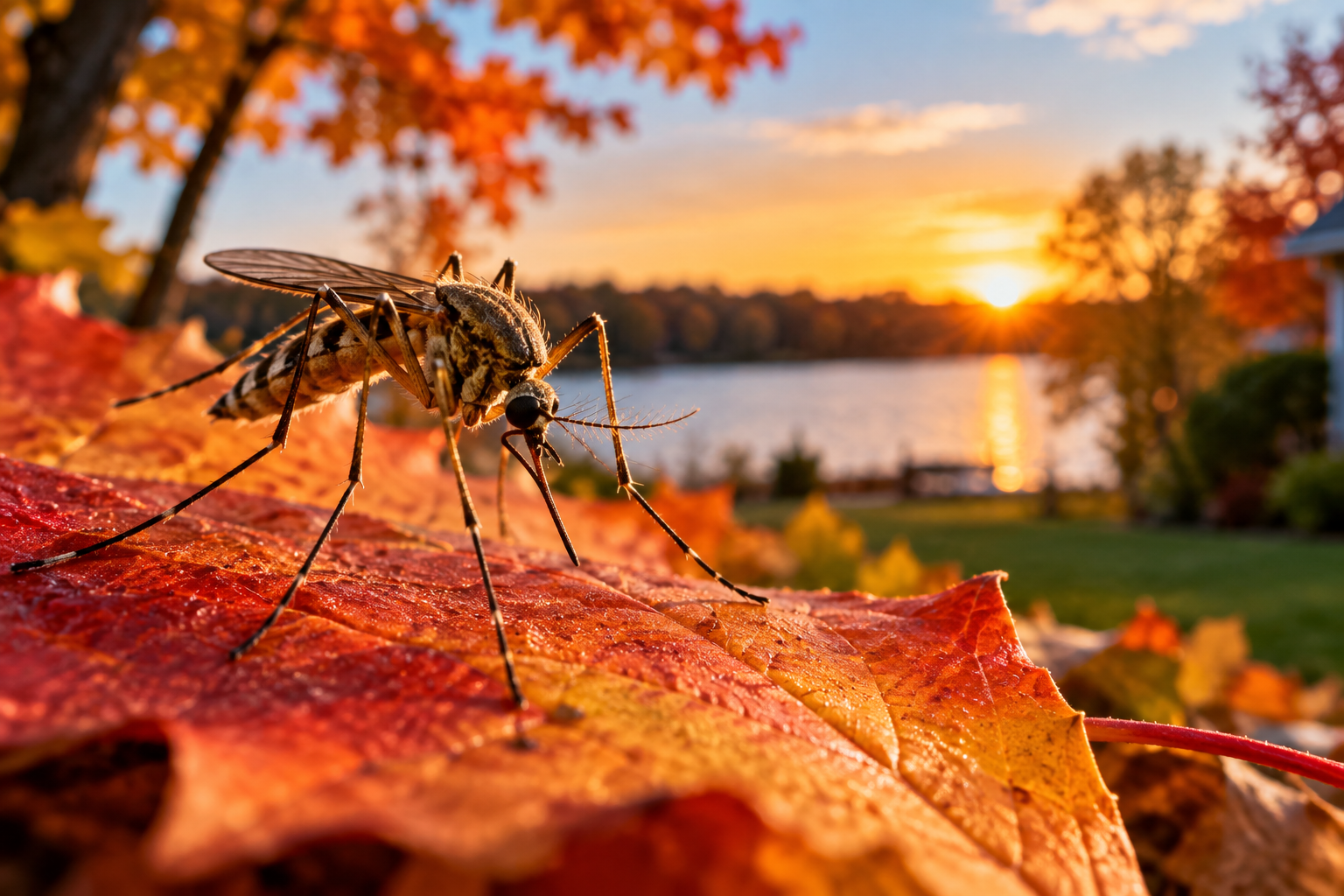 Mosquito resting on an autumn leaf in Minnesota during fall