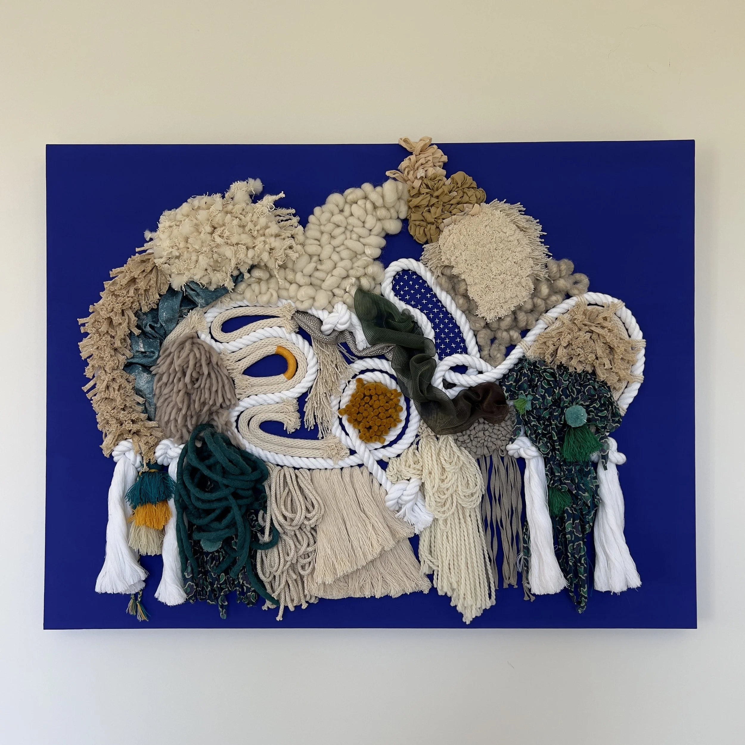 Field, Marrakech
2021
Wool, cotton, acrylic, mixed fiber, paint, canvas
30"H x 40"L
