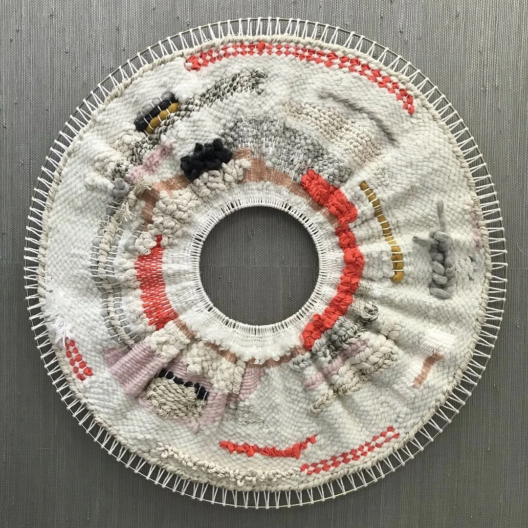 Obit, Interrupted
2017
Cotton, wool, mixed fibers, metal
23" Diameter
SOLD / PRIVATE COLLECTION 