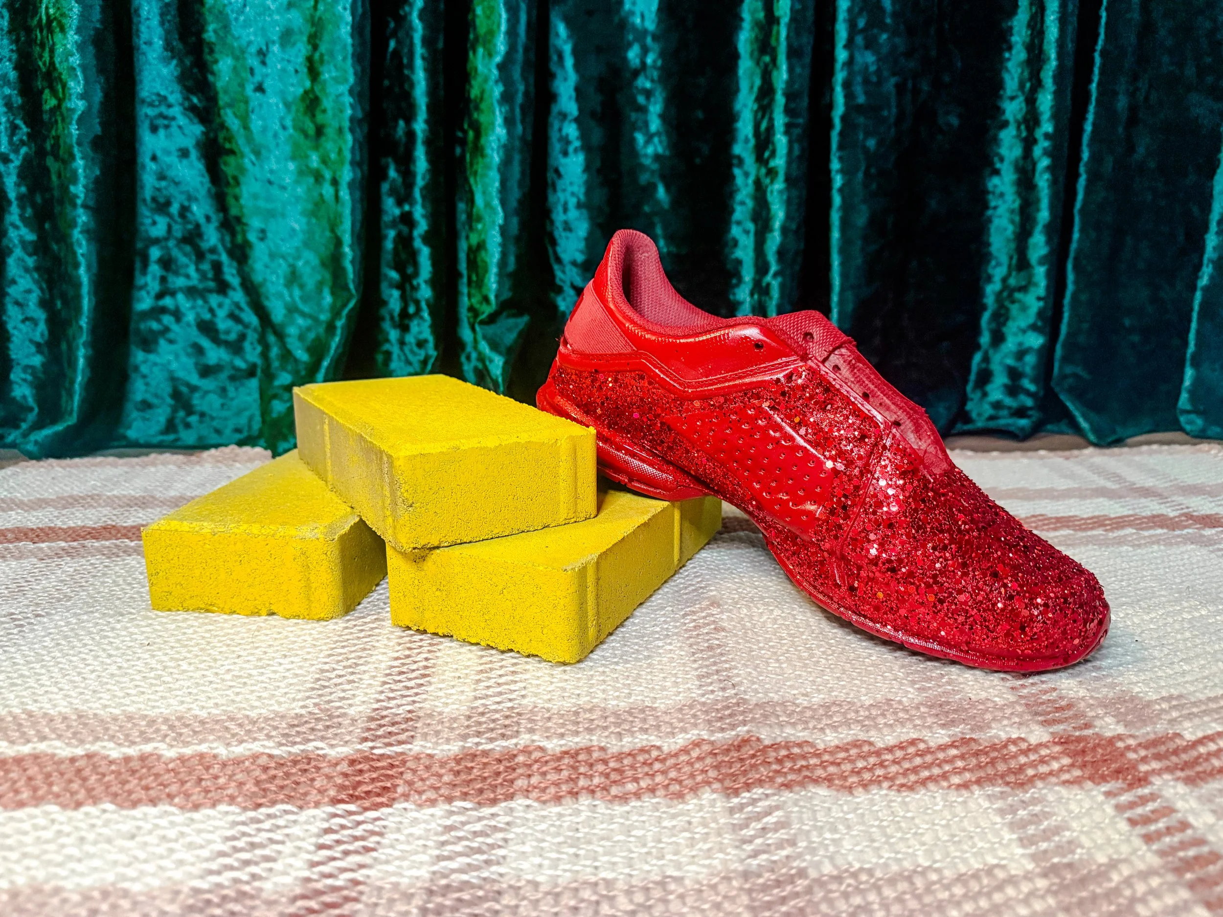 red shoe and yellow brick