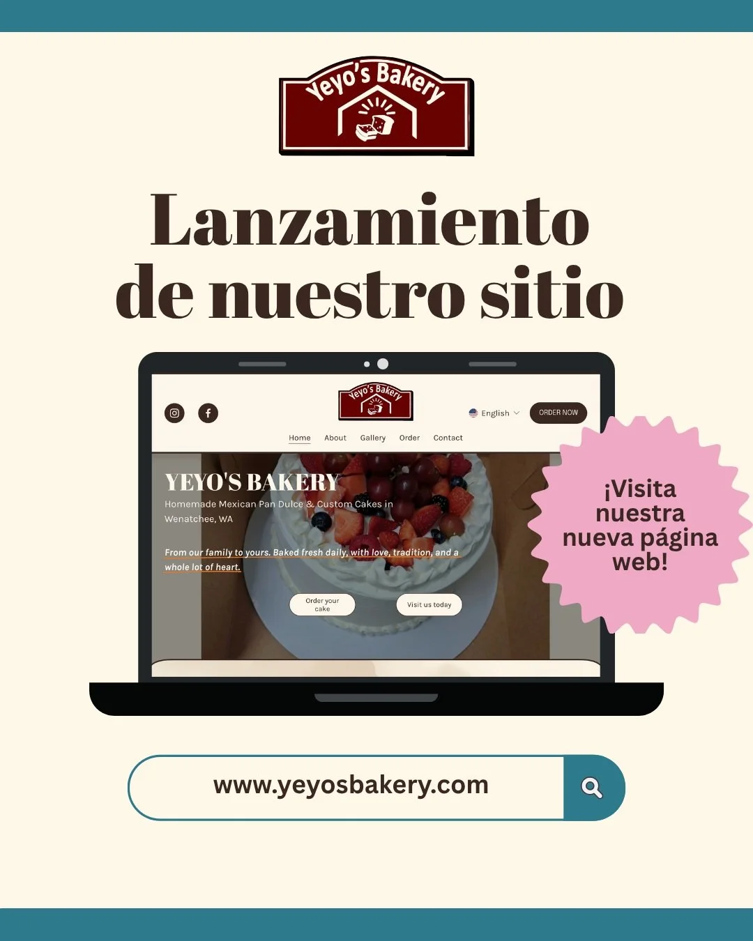 🎉 &iexcl;Estamos emocionados de anunciar el lanzamiento del nuevo sitio web de Yeyo&rsquo;s Bakery!

Ahora puedes conocer nuestros deliciosos panes y postres, aprender m&aacute;s sobre nosotros y enterarte de todo lo que est&aacute; pasando en la pa