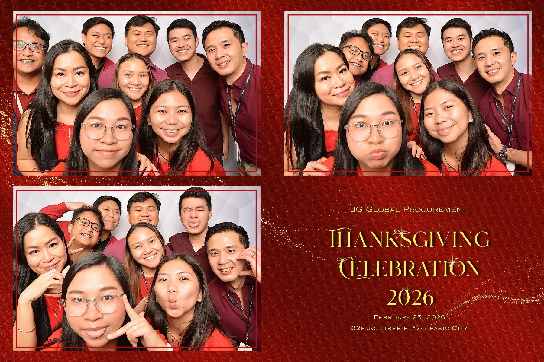 Group of people taking photos at a Thanksgiving celebration event on February 25, 2026, at 32F Jollibee Plaza, Pasig City.