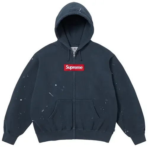 Supreme x MM6 Maison Margiela Box Logo Zip Up Hooded Sweatshirt 'Navy'