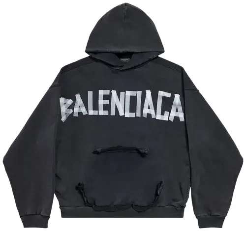 Balenciaga Ripped Pocket Hoodie 'Faded Washed Black'