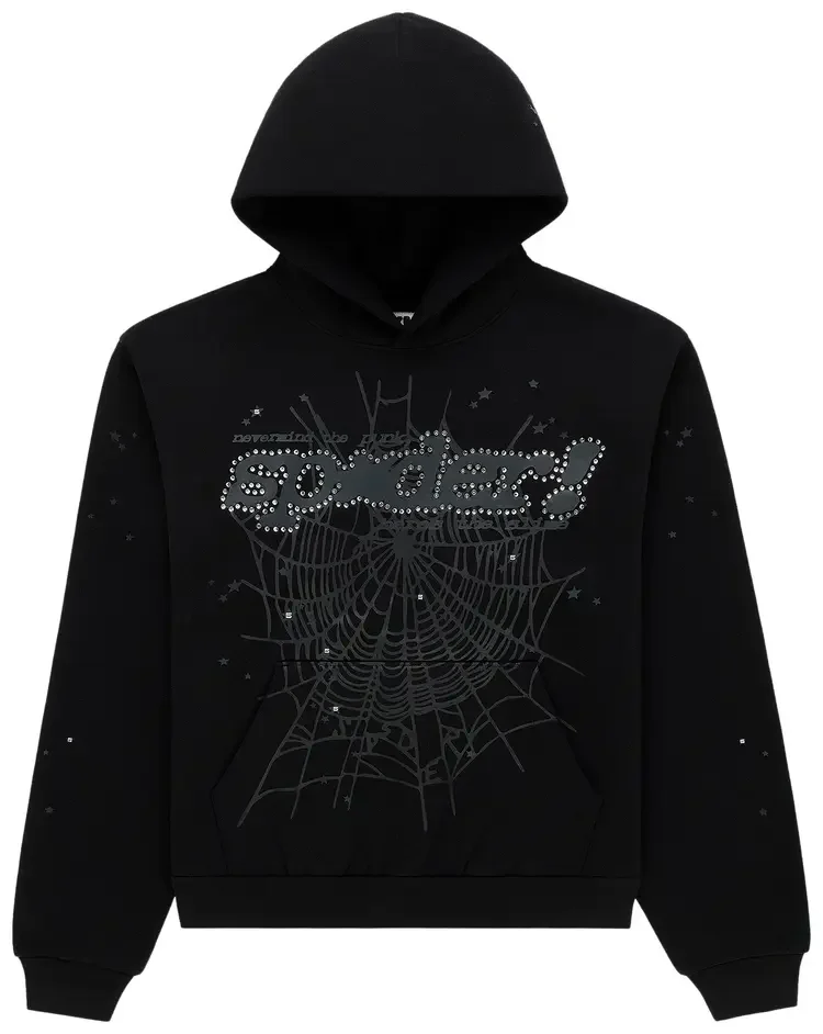 Sp5der Rhinestone Punk V2 Hoodie 'Black'