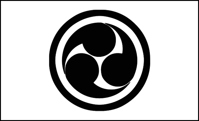 Flag of the fictional nation Yamaichi. A black and white symbol featuring three interconnected shapes inside a circle. Featured in TANKHEAD Mechanical Encyclopedia.