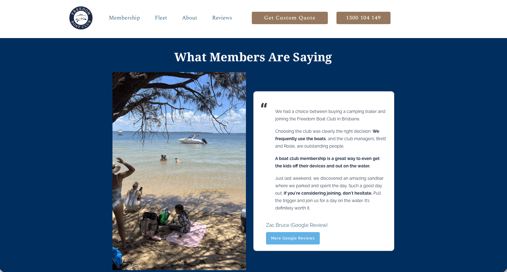 A webpage for Freedom Boat Club