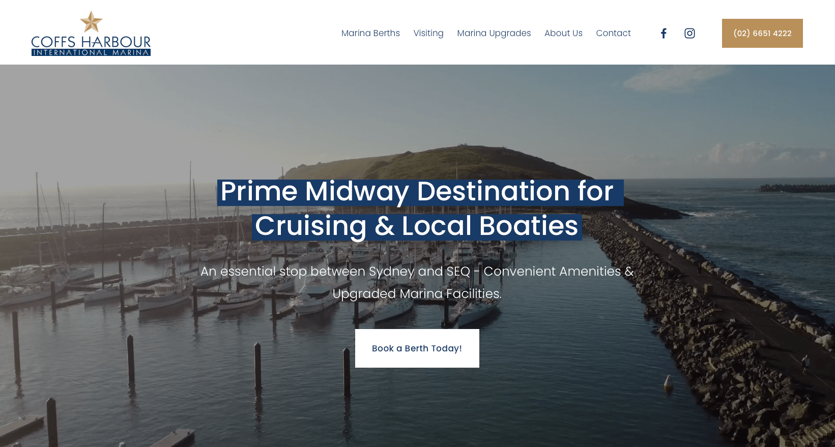 A webpage for Coffs Harbour International Marina