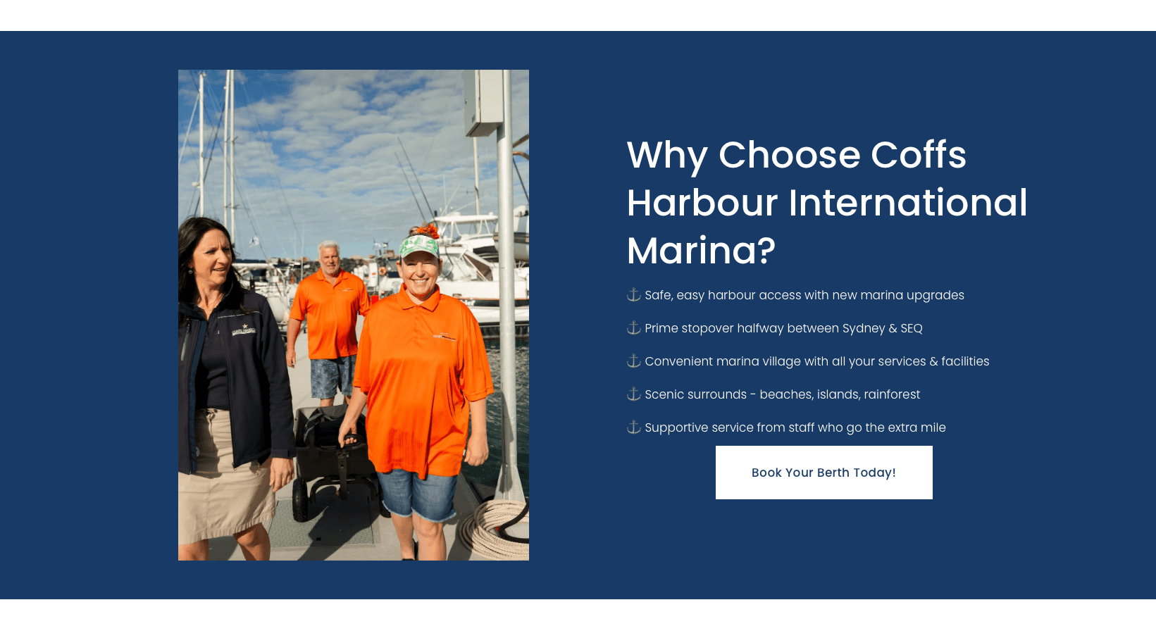 A webpage for Coffs Harbour International Marina