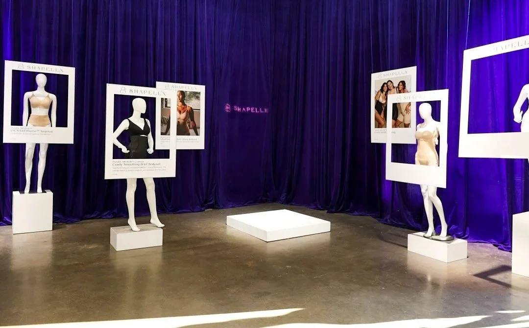 Production design from shapewear brand Shapellx's 6th anniversary activation, Six and Beyond, in a Hollywood studio in Los Angeles.
