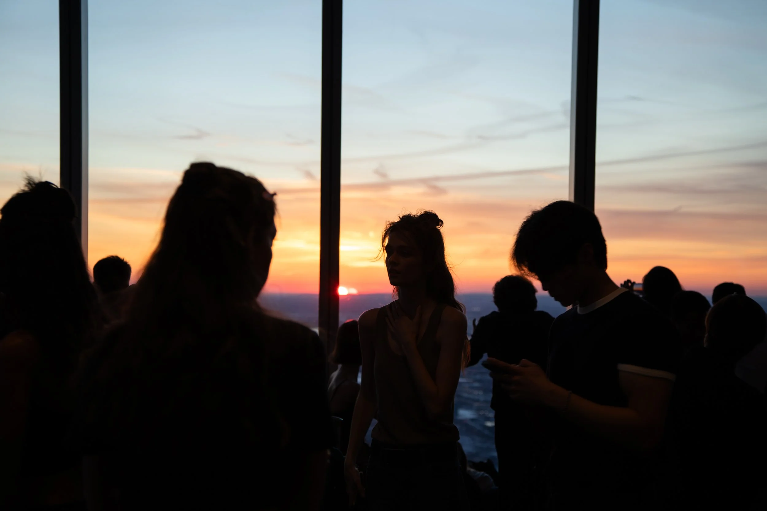 Backstage sunset during rehearsal at "Up to the Sky" Bangkok designer fashion show by event production agency ANG Concept during NYFW at One World Observatory.