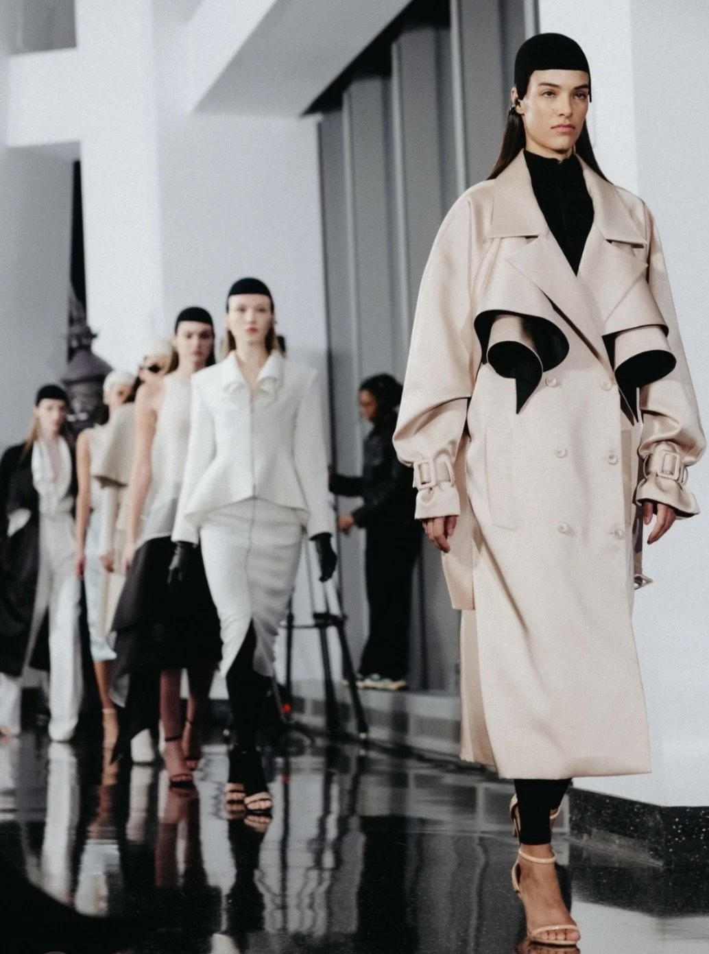Models for VICKTEERUT walking down the runway of "Up to the Sky" Bangkok designer fashion show during NYFW at One World Observatory.