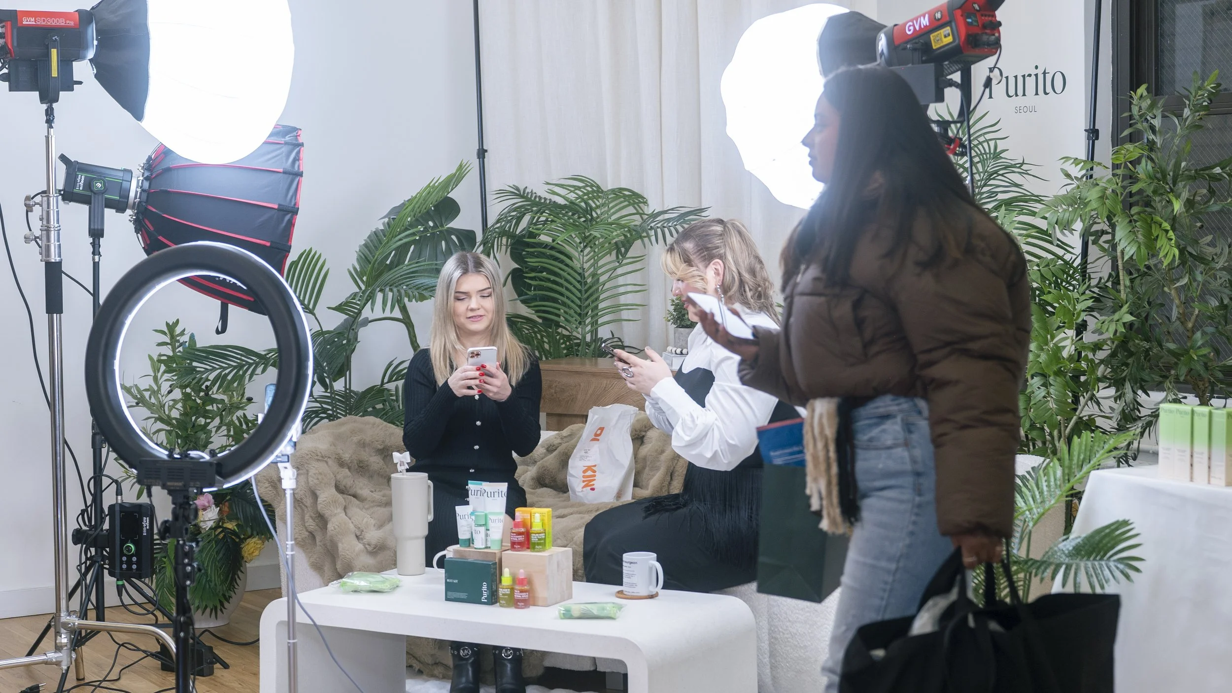 KOL hosts are being filmed for Korean skincare brand Purito's live-streaming at TikTok Shop Matchmaking City Tour 2025, a three-weekend activation by event production agency ANG Concept in New York.