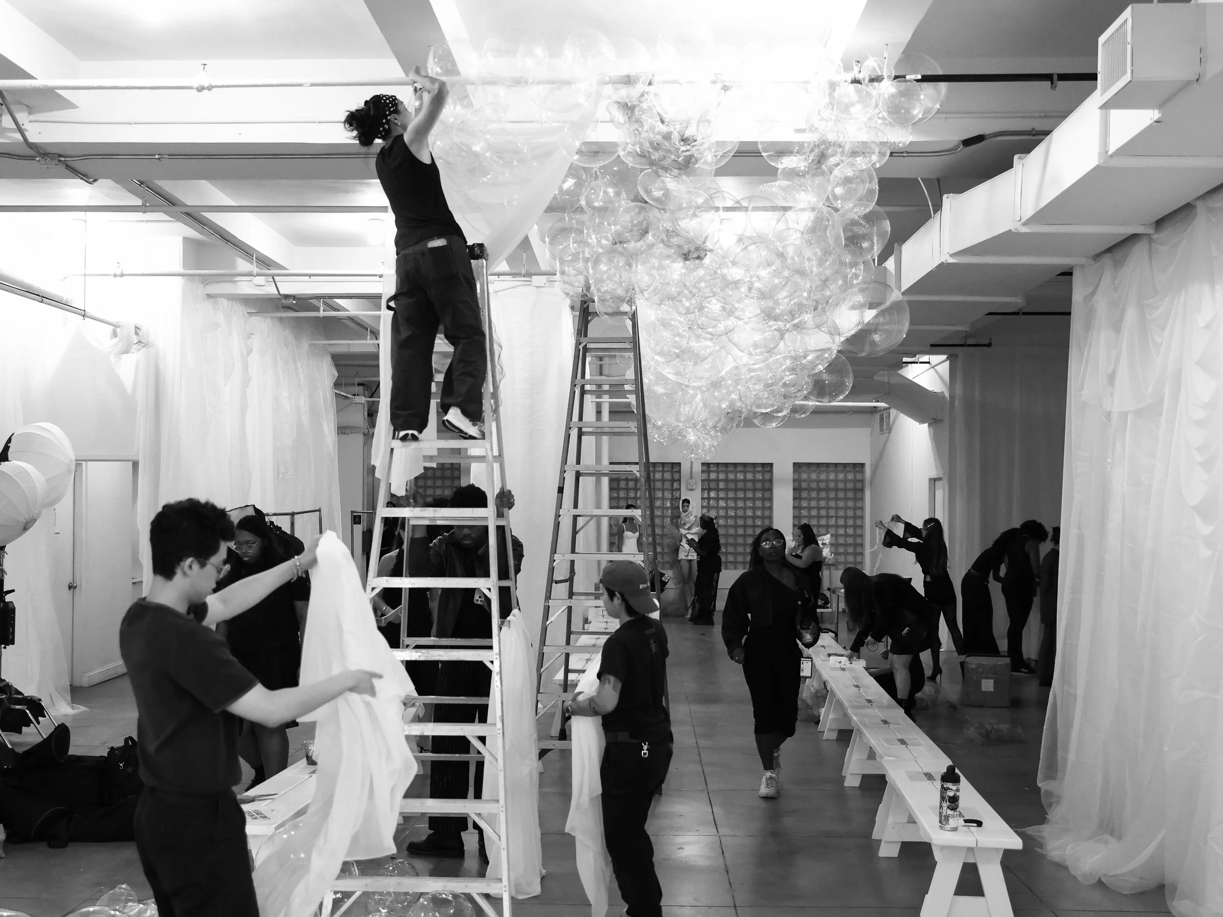 Our production team setting up for the NYFW SS26 EASTEAM "Rebel Heiress" show produced and designed by experiential agency ANG Concept.