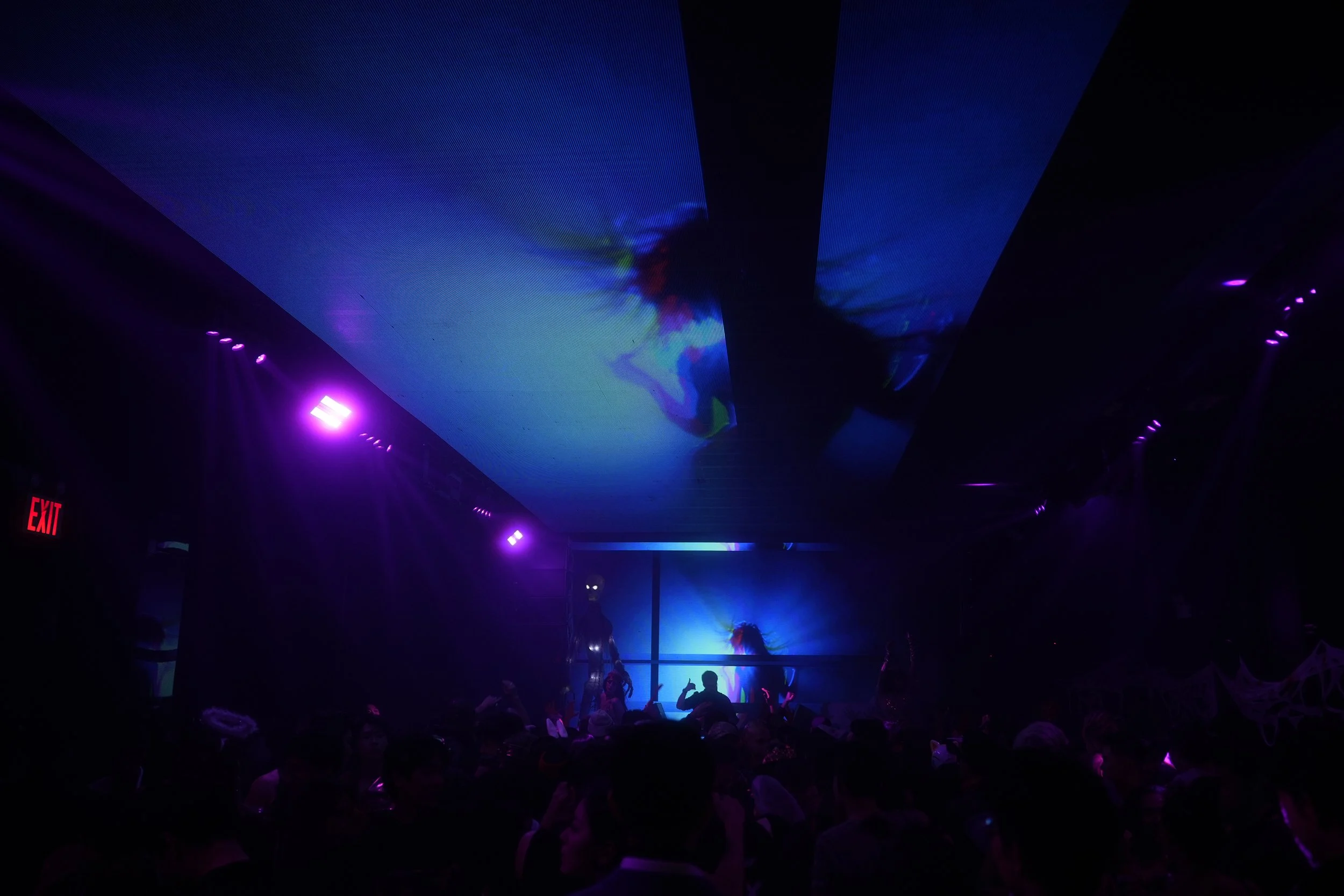 Electric blue spooky VJ scene at event production agency ANG Concept's Halloween party, Masquerade of Freaks in New York.