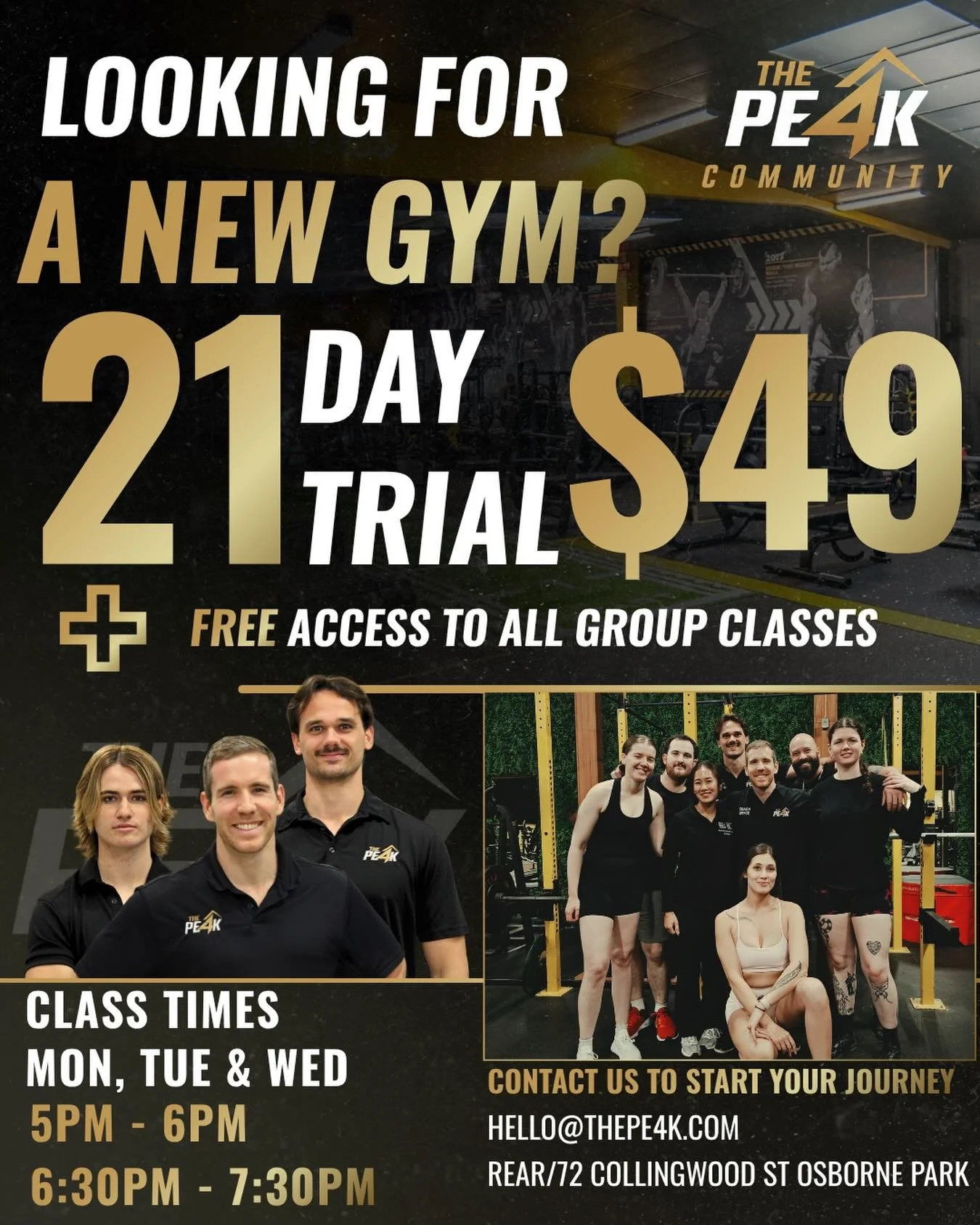 LOOKING FOR A NEW GYM?
Stop hopping from gym to gym and find a place that actually feels like home.
For just $49, you&rsquo;ll get:
✅ 21 Days Unlimited Access
✅ All Group Classes Included for the 21 days
✅ Expert Coaching &amp; Support
✅ A Friendly C